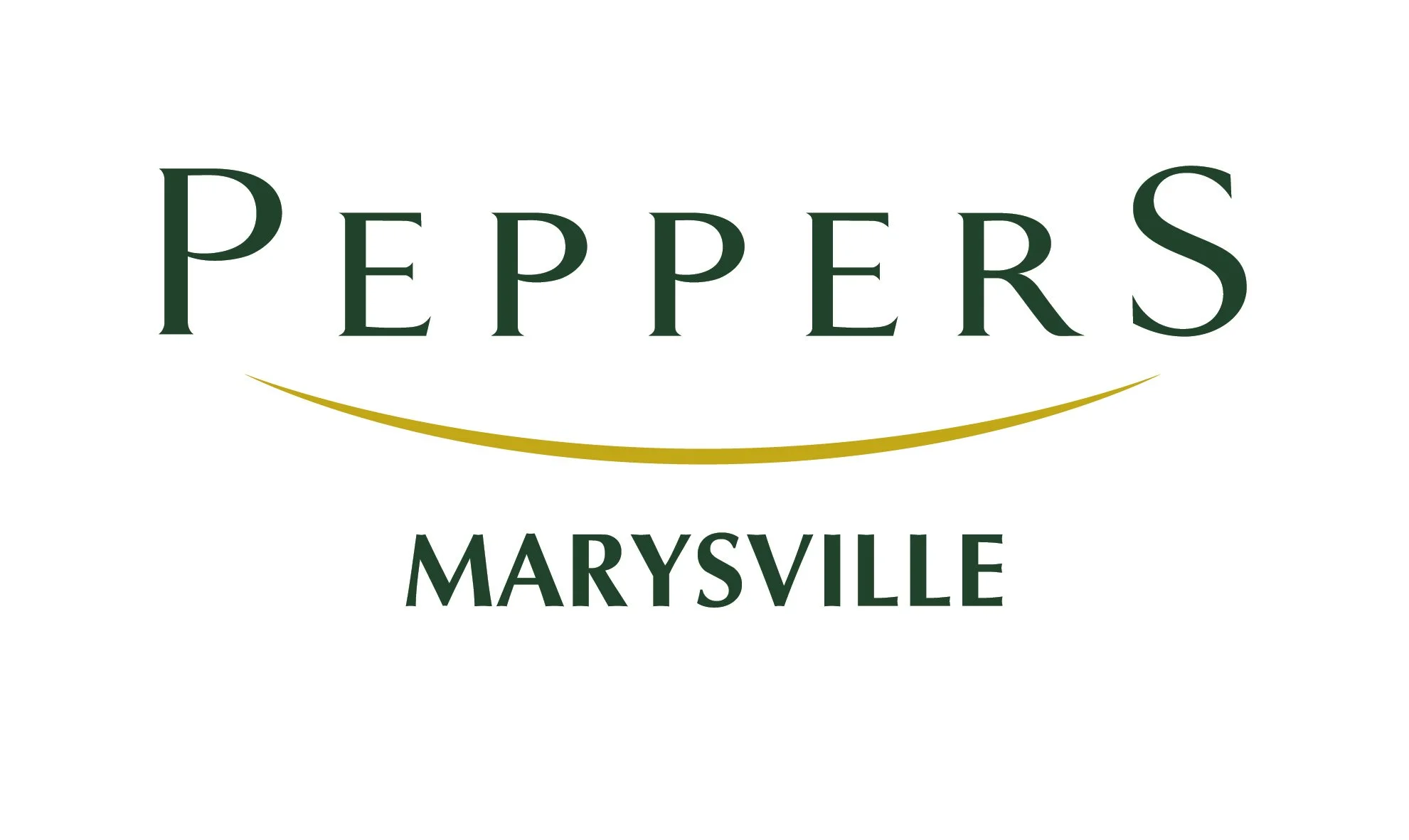 Logo of Peppers Marysville with green text and a gold curved line underneath.