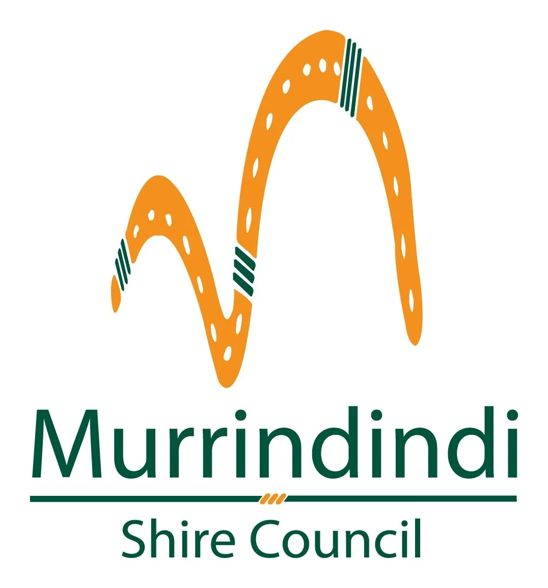 Logo of Murrindindi Shire Council featuring stylized orange hills with green accents and the council name beneath.