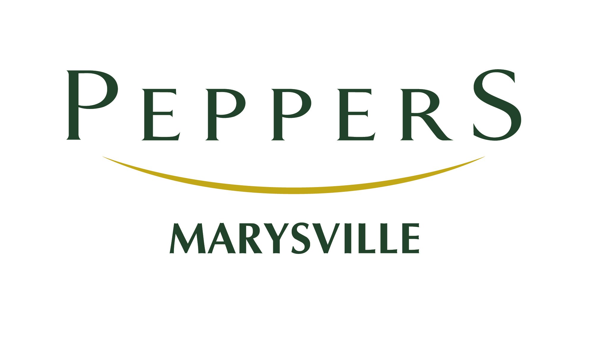 Marysville Peppers logo with the words 'Peppers' in large font, 'Marysville' in smaller font, and a gold curved line underneath.