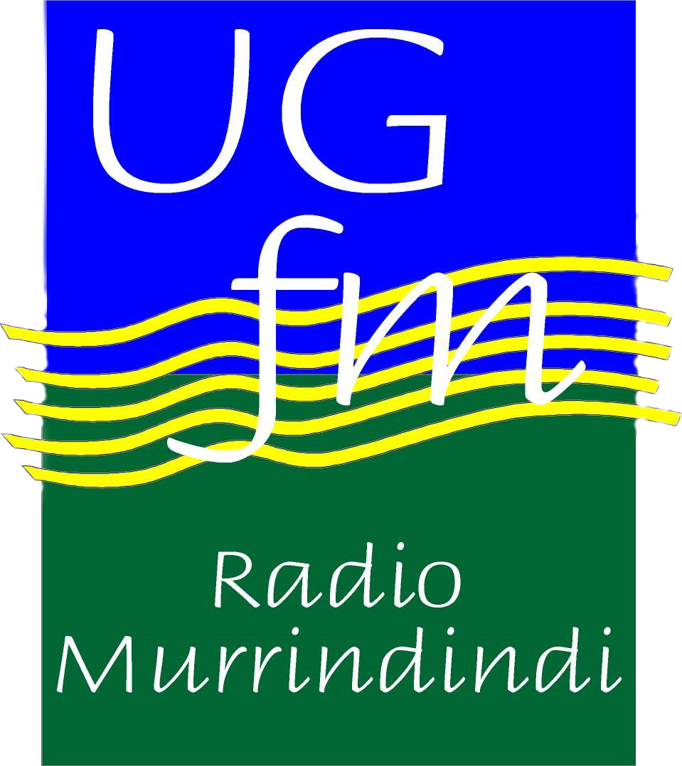 Logo for UGM Radio Marrindini featuring blue, green, and yellow wavy lines.