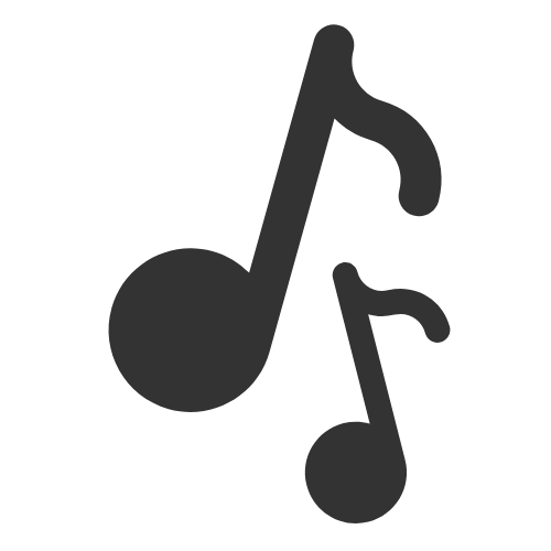 Black icon of musical notes on a black background.