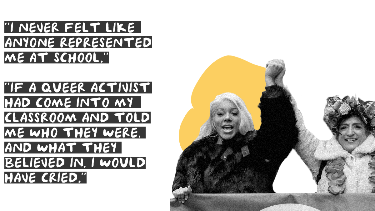 “I never felt like anyone represented me at school. If a queer activist had come into my classroom and told me who they were, and what they believed in, I would have cried.” Words from a participant at a ‘What I Wish I’d Known’ workshop and image of…