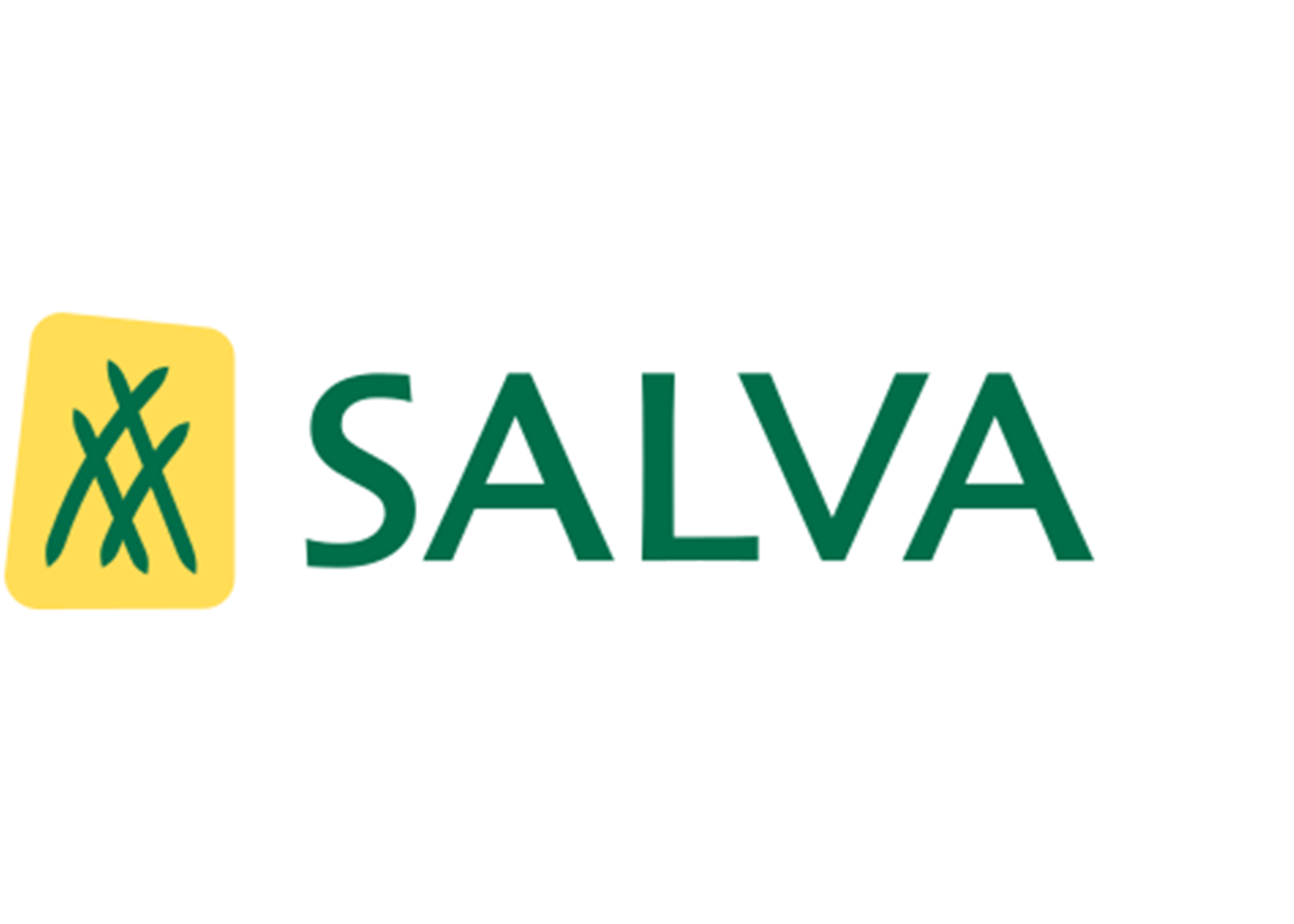 Salva logo with a yellow square containing a green stylized plant, and the word 'SALVA' in bold green letters.
