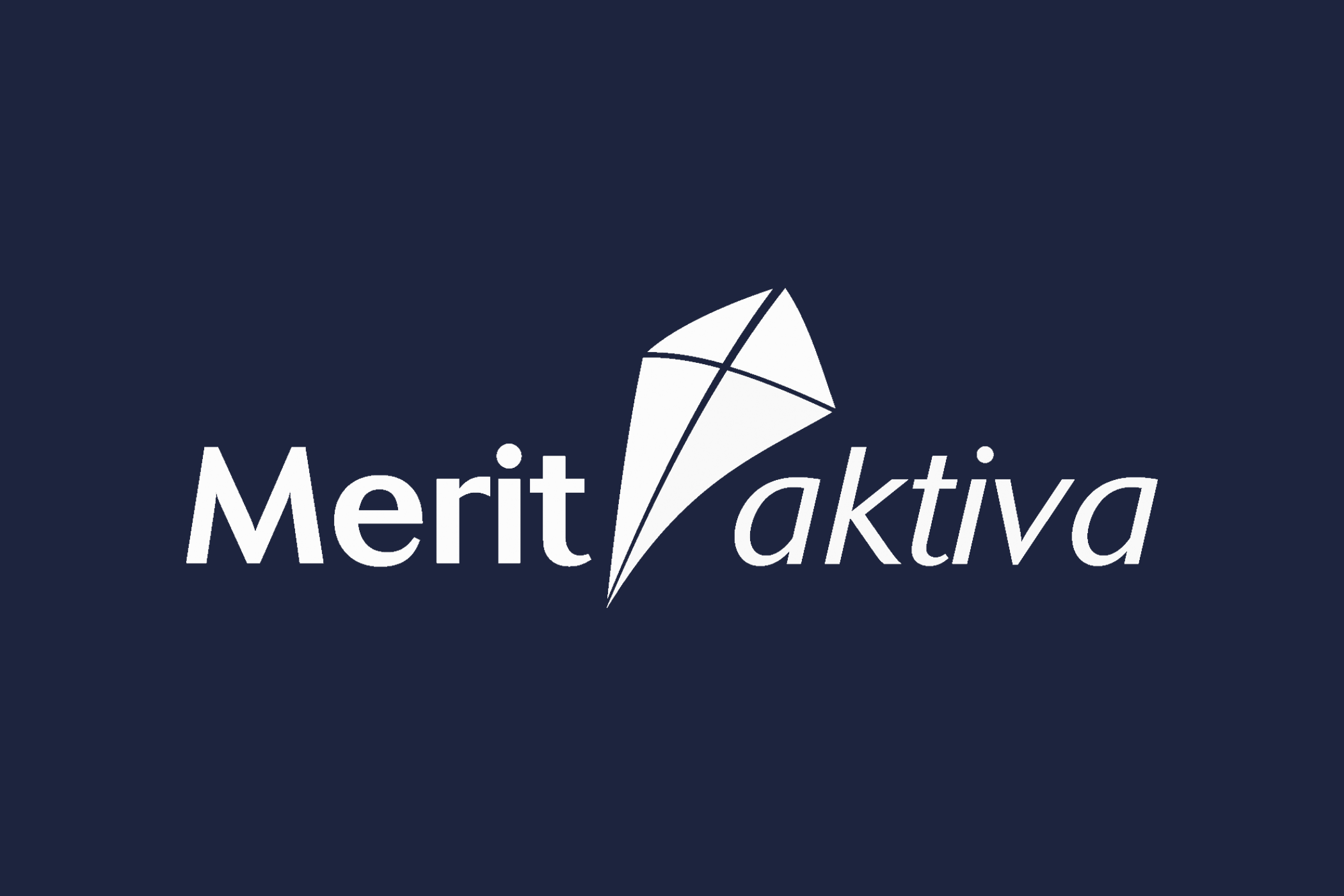 Merritt Vakitya logo with a stylized geometric paper airplane symbol, dark blue background, white text.