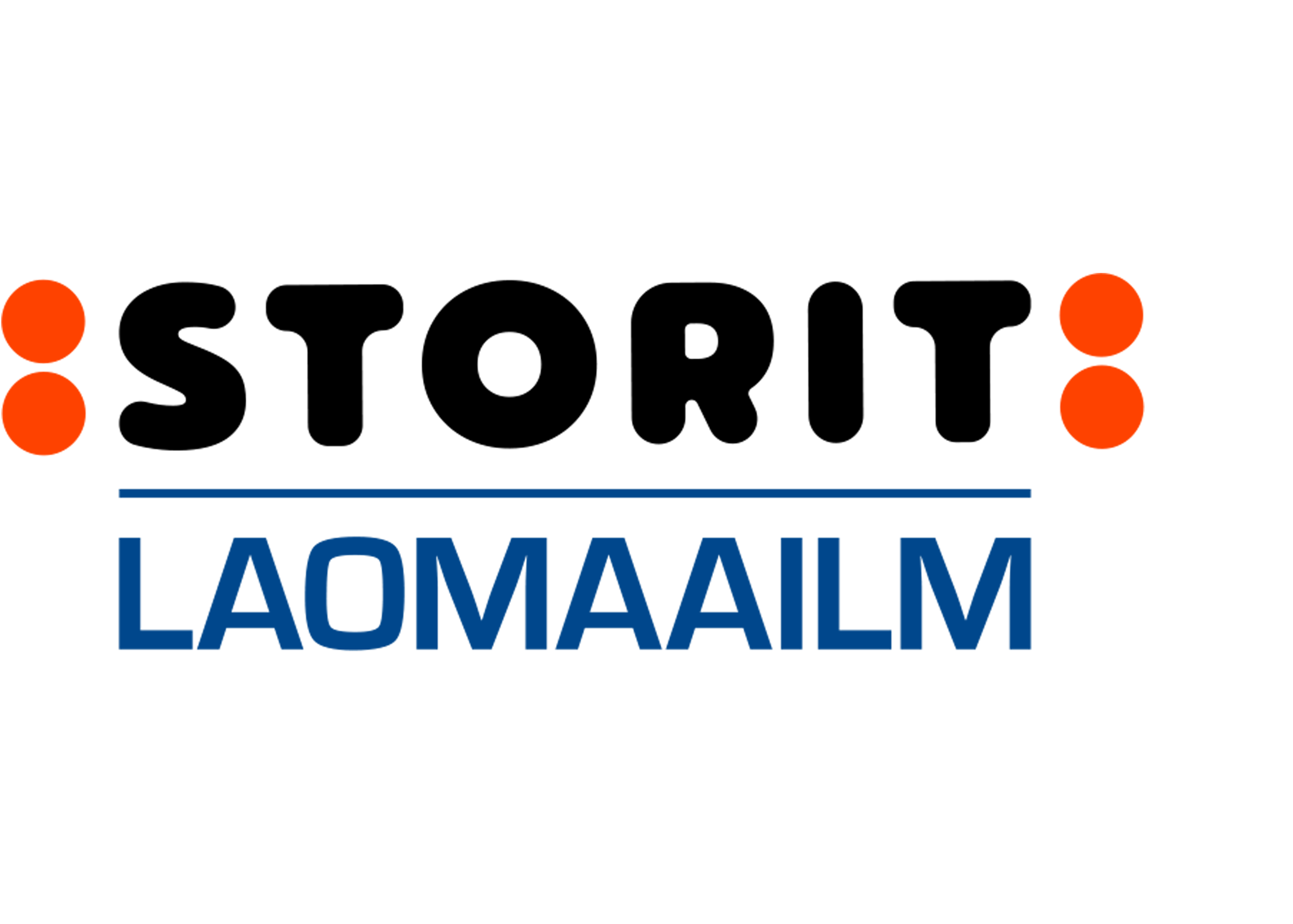 Logo with the words 'Story' in black above blue capital letters 'LAOMALM' and decorative orange dots on either side of the word 'Story'.