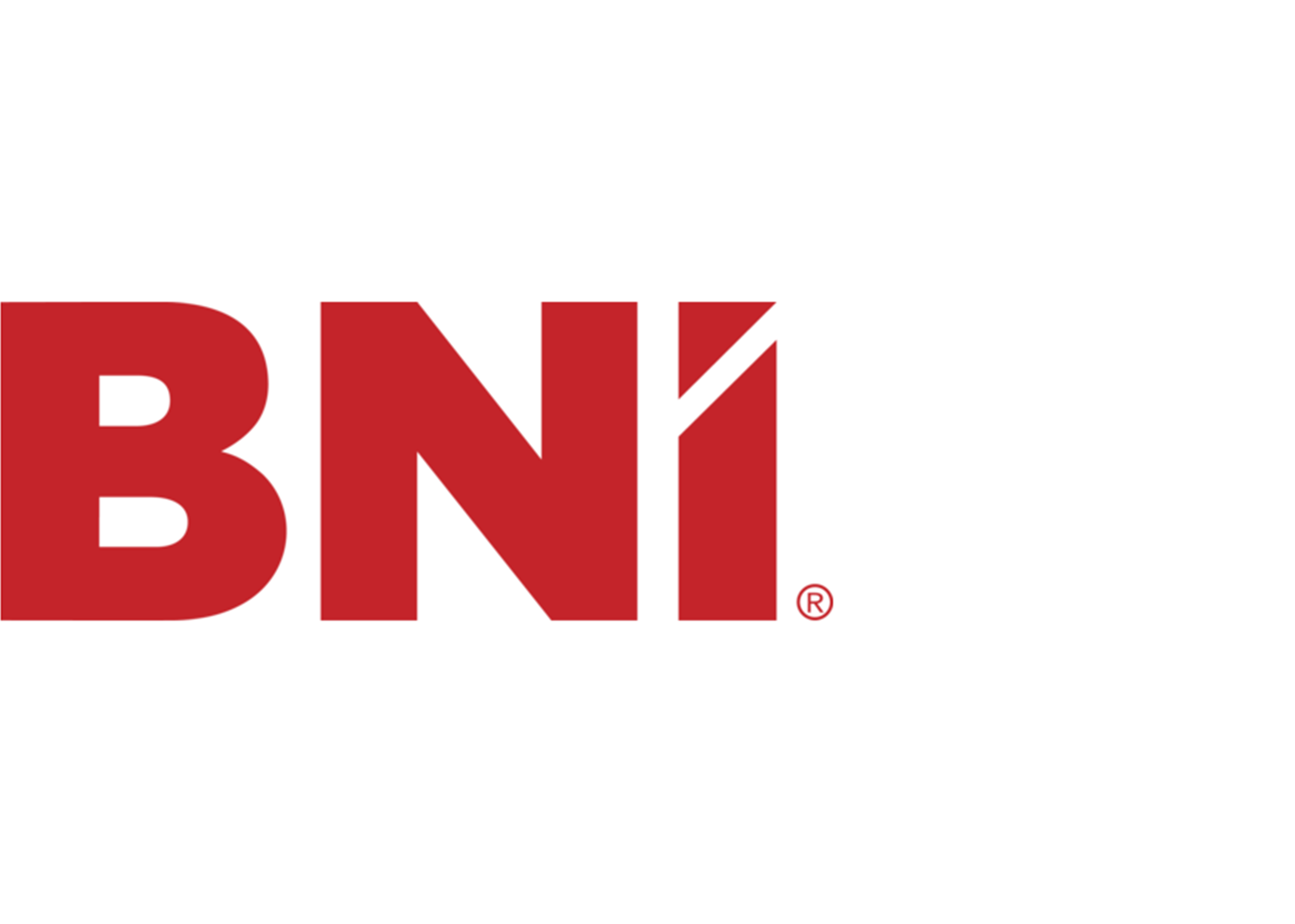 The logo of BNI in red letters on a white background.