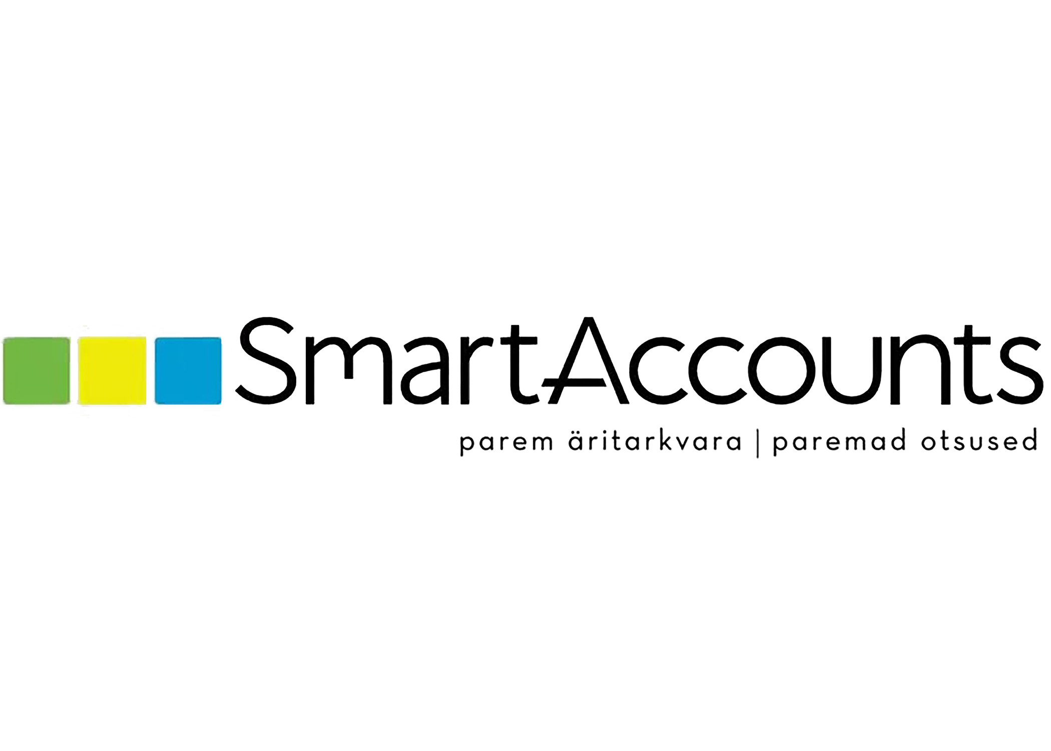 Logo for Smart Accounts with three colored squares in green, yellow, and blue, followed by the words 'Smart Accounts' and smaller text 'parem äritarkvara' and 'paremad otsused' in Estonian.
