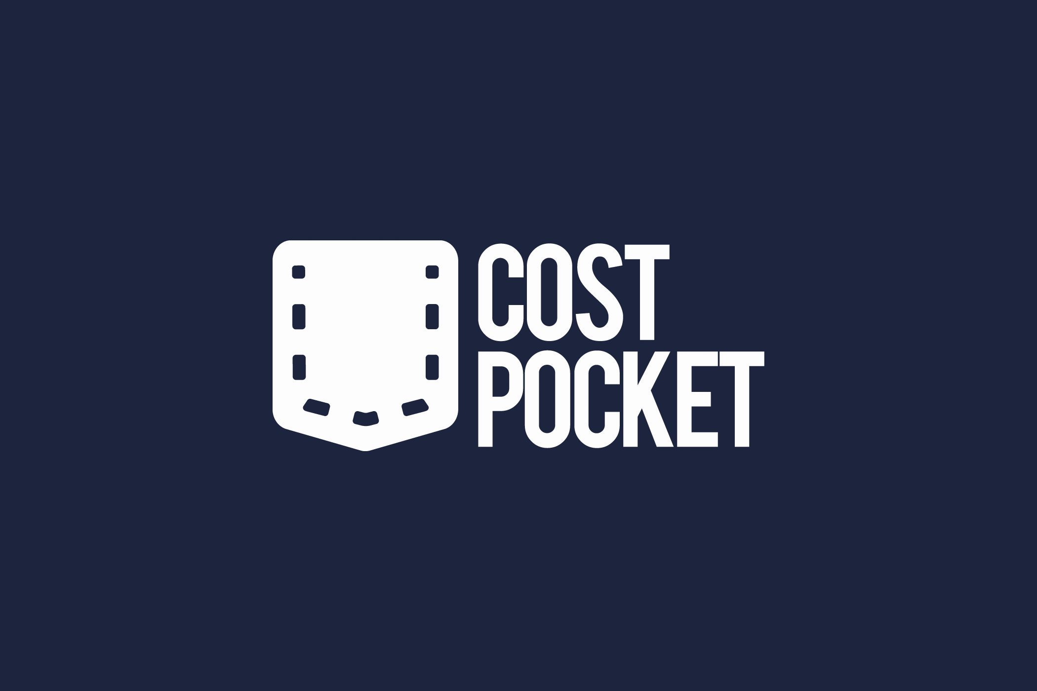 A logo with a white stylized briefcase icon and the text 'COST POCKET' on a dark navy blue background.