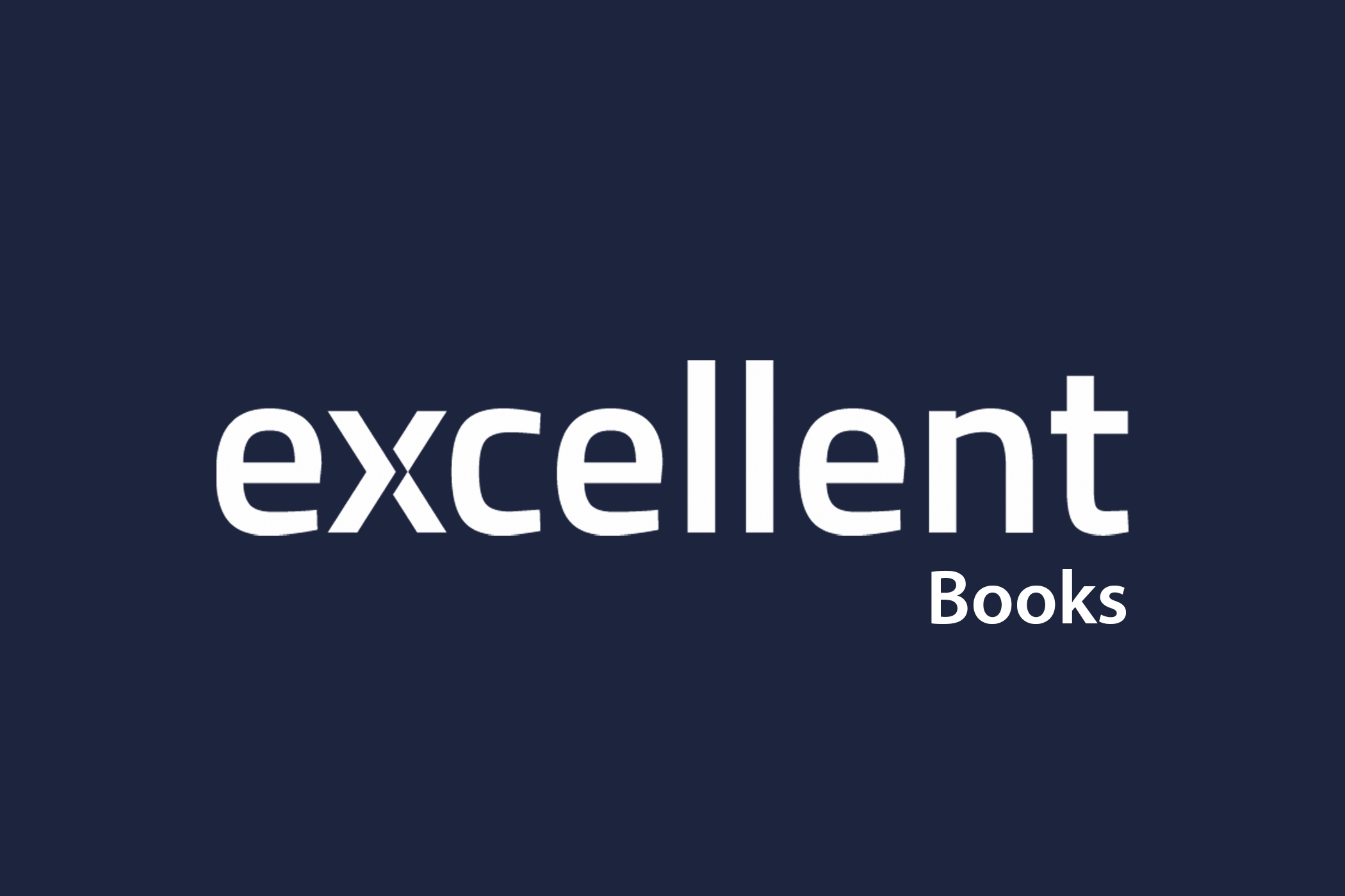 Cover image with navy blue background featuring the words 'excellent Books' in large white font.
