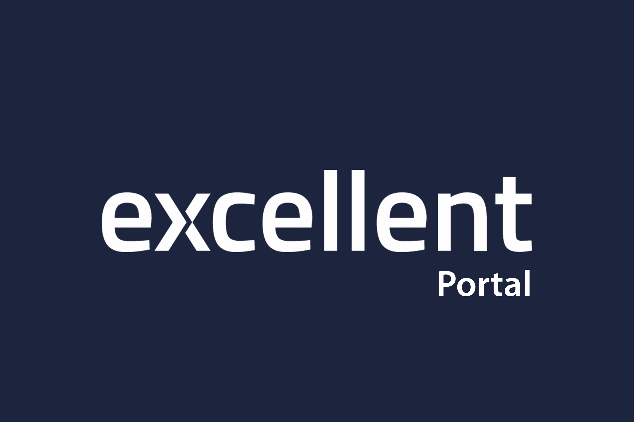 Logo with the word 'excellent' in bold white letters on a navy blue background, with the word 'Portal' underneath.