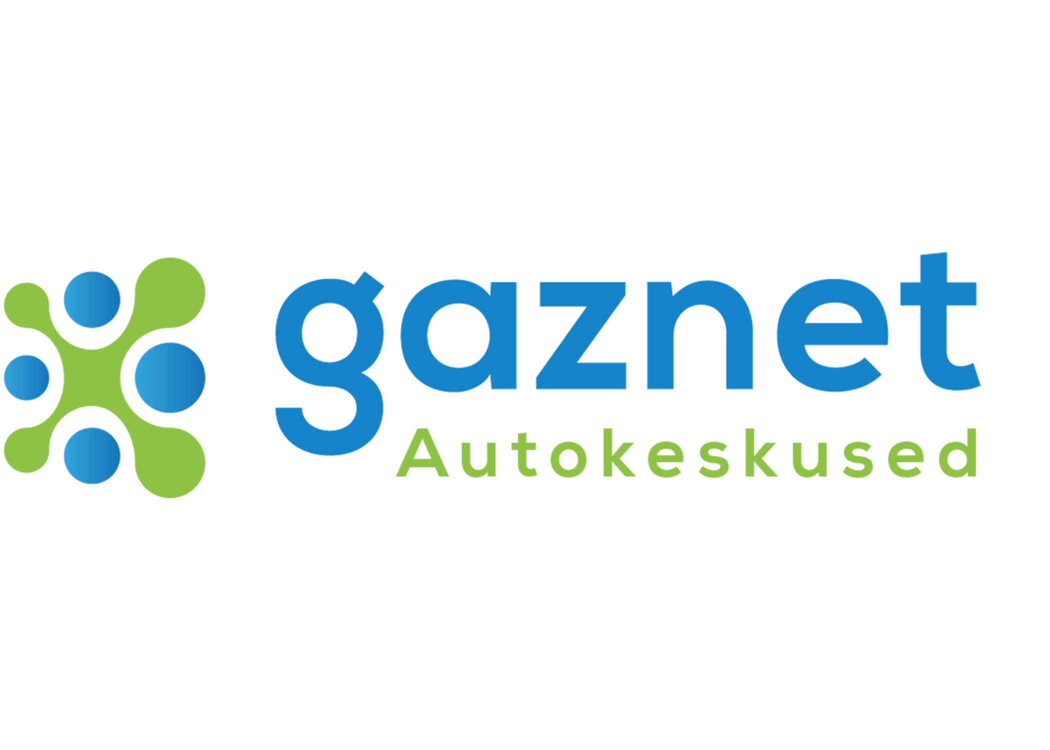 Gazet Autokeskused logo with green and blue abstract design and text in blue and green.