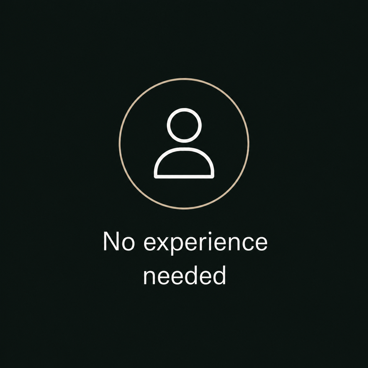 Screen showing a user icon with the text 'No experience needed'.