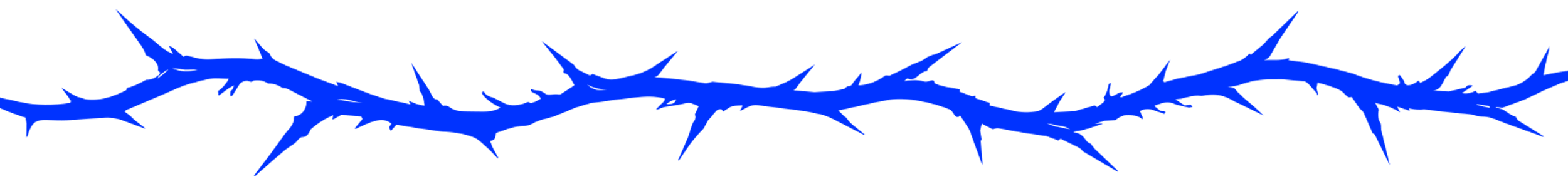 A blue thorny branch design on a black background.