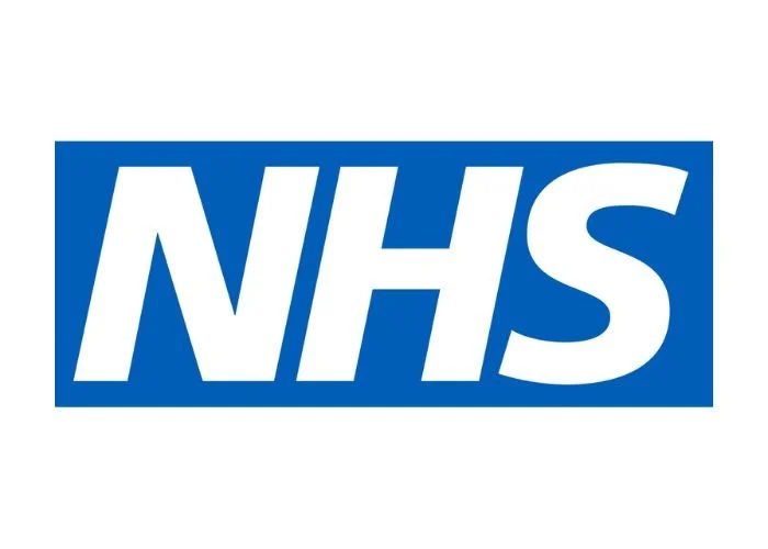 NHS logo in white letters on a blue background.
