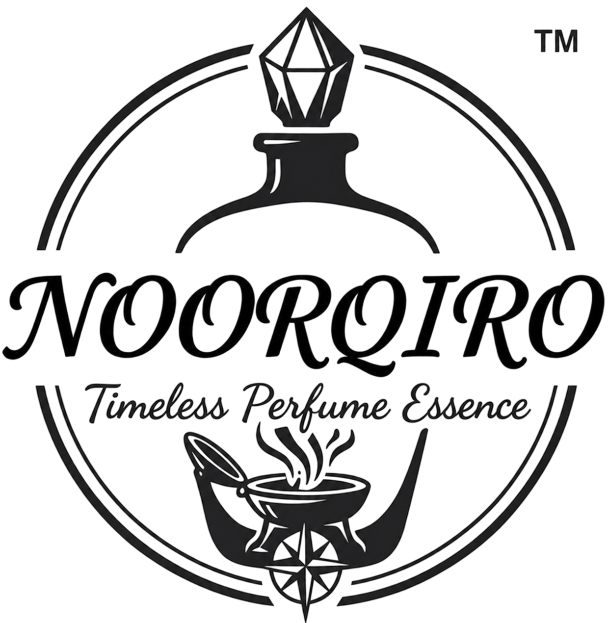 A logo for Mooro, a perfume brand, featuring a perfume bottle and a smoking pipe with the tagline "Timeless Perfume Experience."