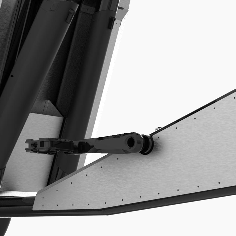 Close-up of a mechanical arm attached to a skateboard deck.