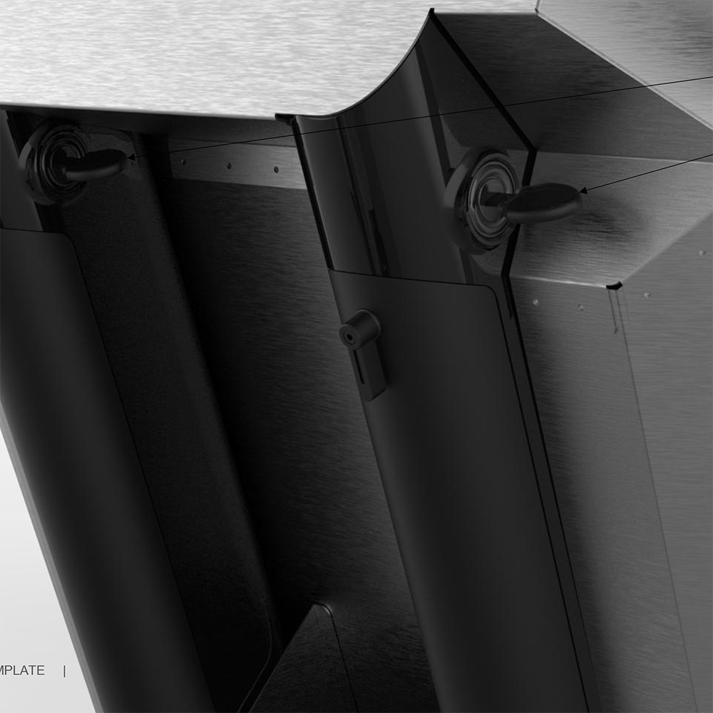 Close-up of a black, sleek electronic device with a textured surface, featuring a power cord and a small attached cable.