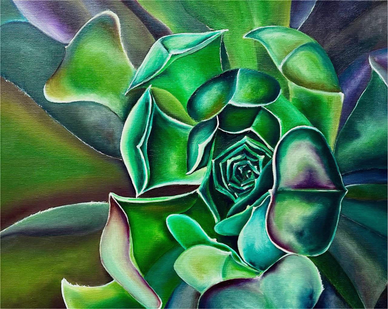 Calming Green Botanical Succulent Painting by San Francisco Artist, Anitha Iyer