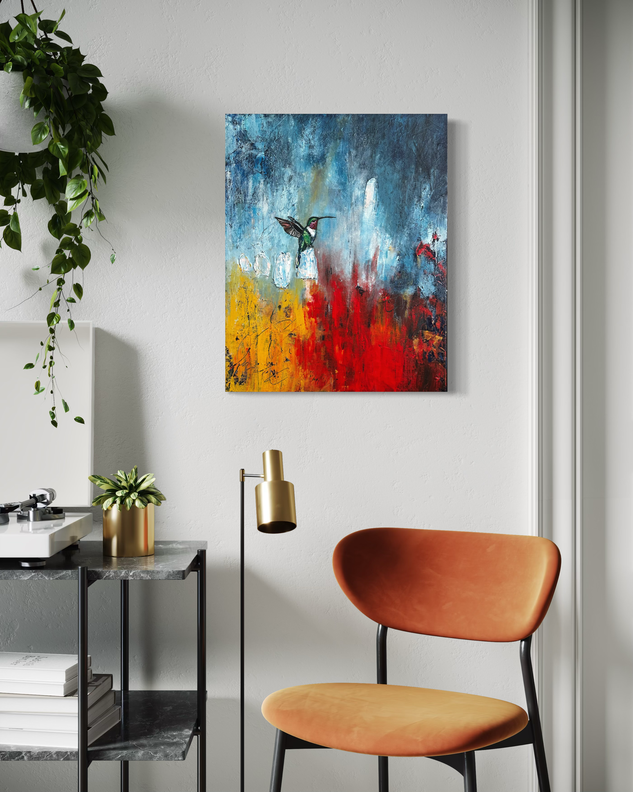 The Space Between_Original Abstract Hummingbird Painting by Artist Anitha Iyer4