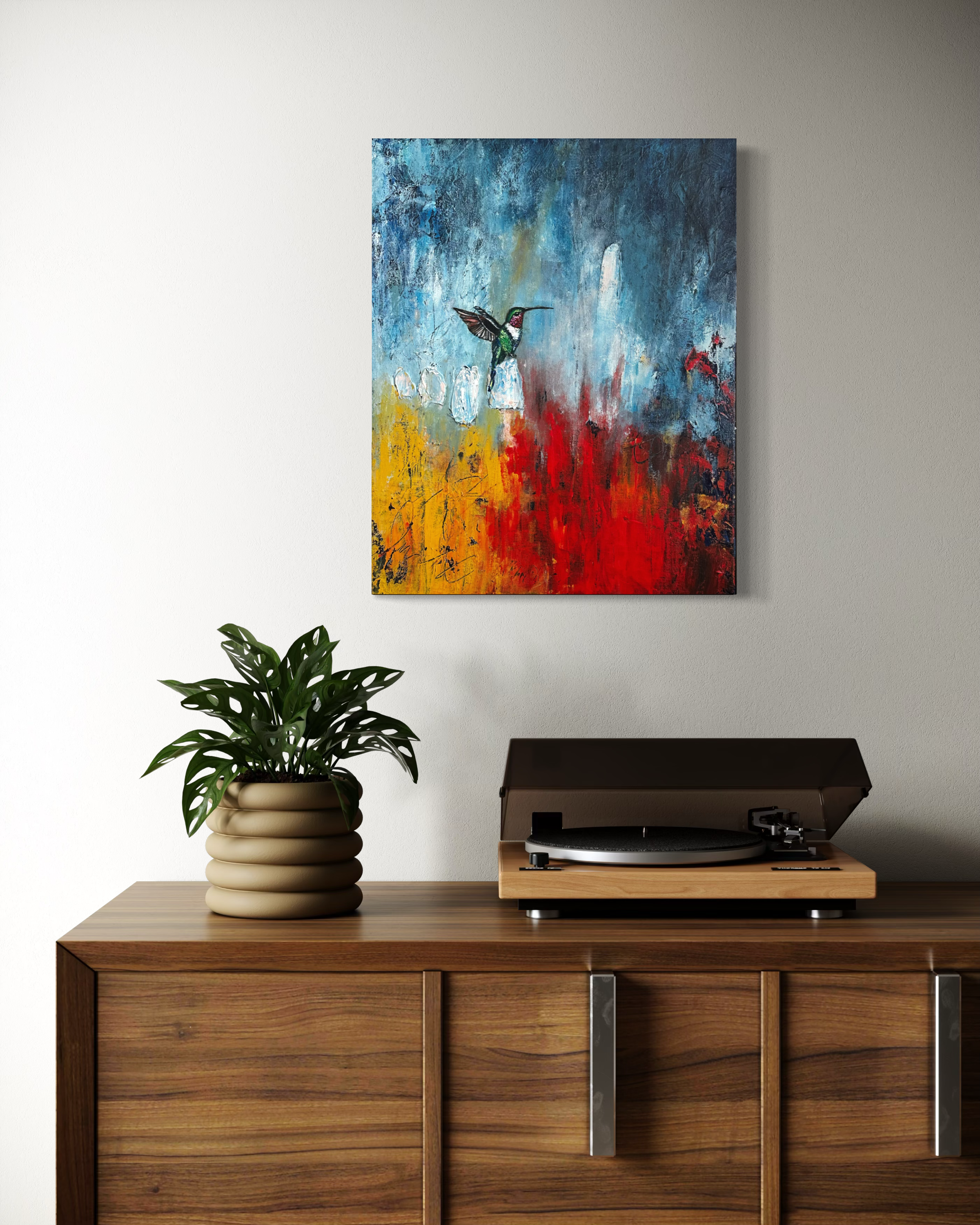 The Space Between_Original Abstract Hummingbird Painting by Artist Anitha Iyer6