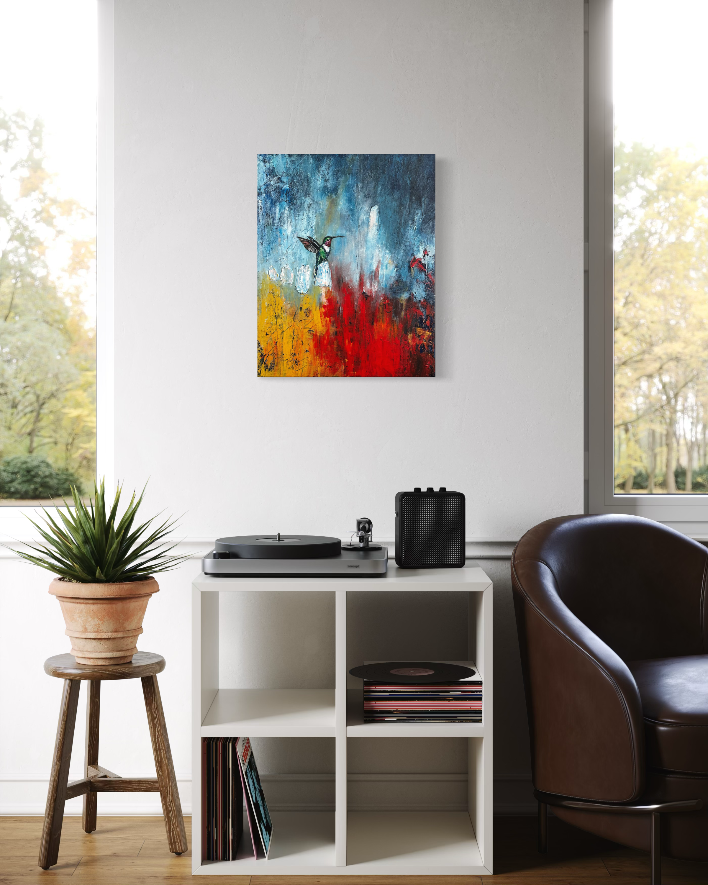 The Space Between_Original Abstract Hummingbird Painting by Artist Anitha Iyer7