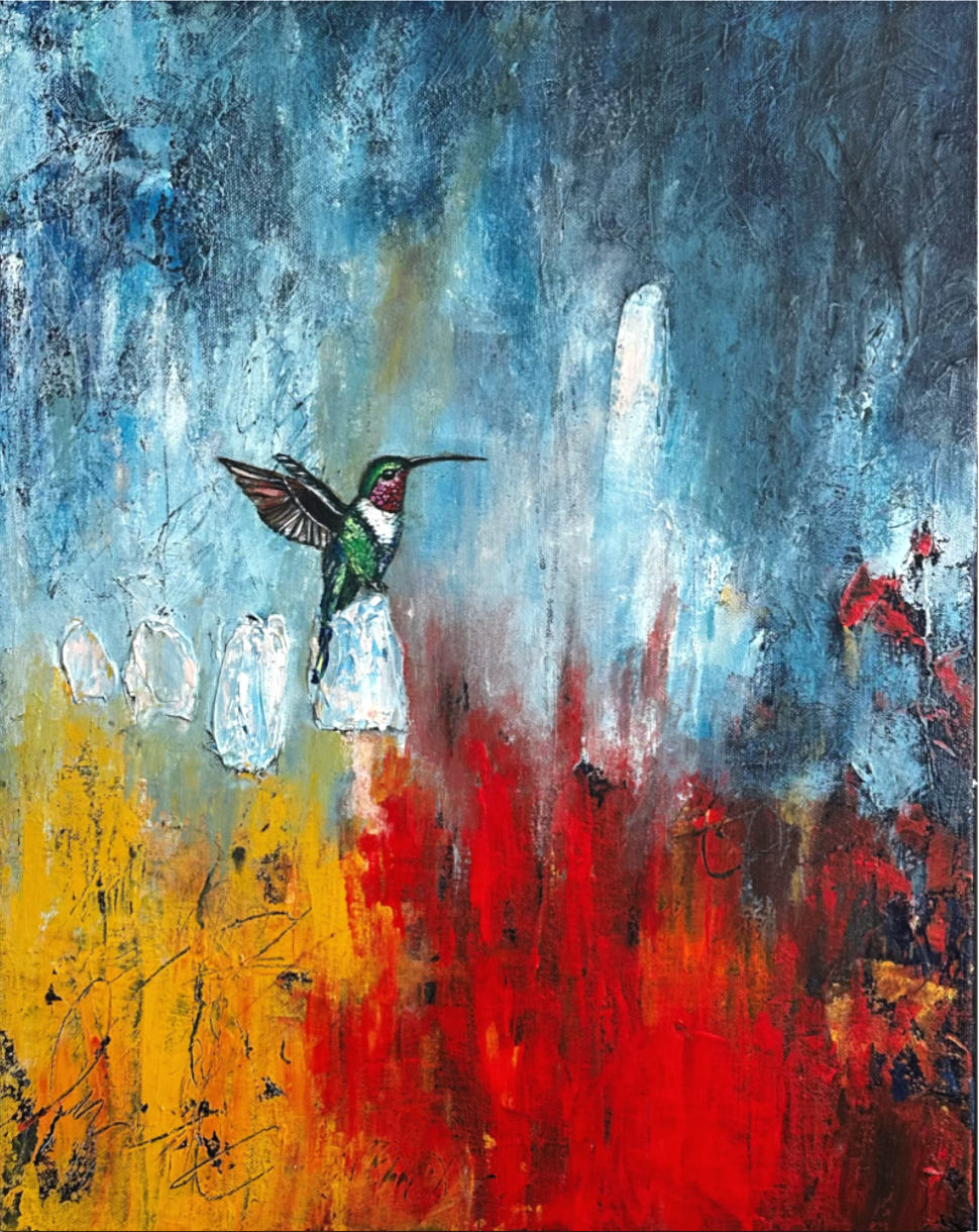 The Space Between_Original Abstract Hummingbird Painting by Artist Anitha Iyer1