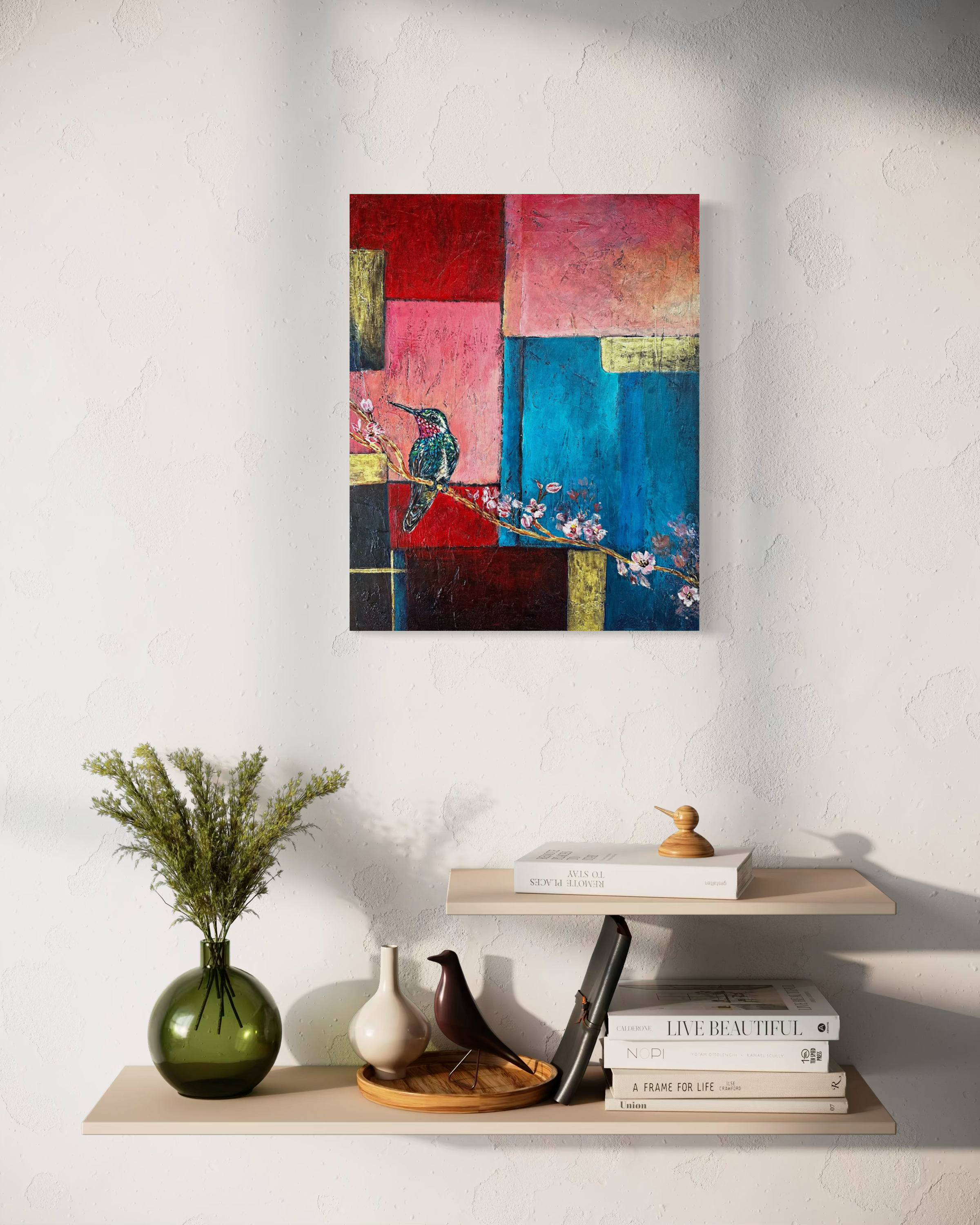 Between the Lines_original hummingbird abstract painting by artist Anitha Iyer6
