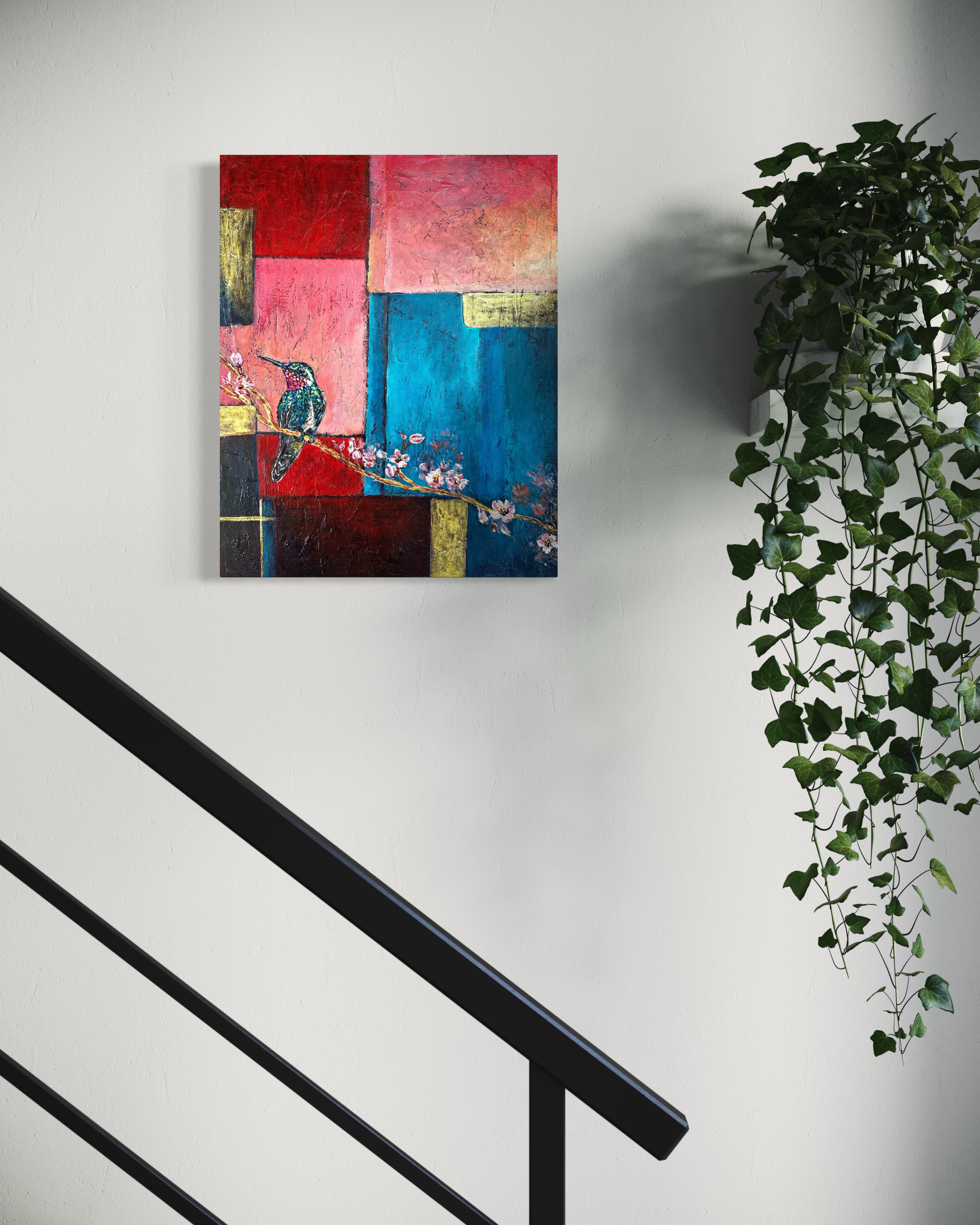 Between the Lines_original hummingbird abstract painting by artist Anitha Iyer5