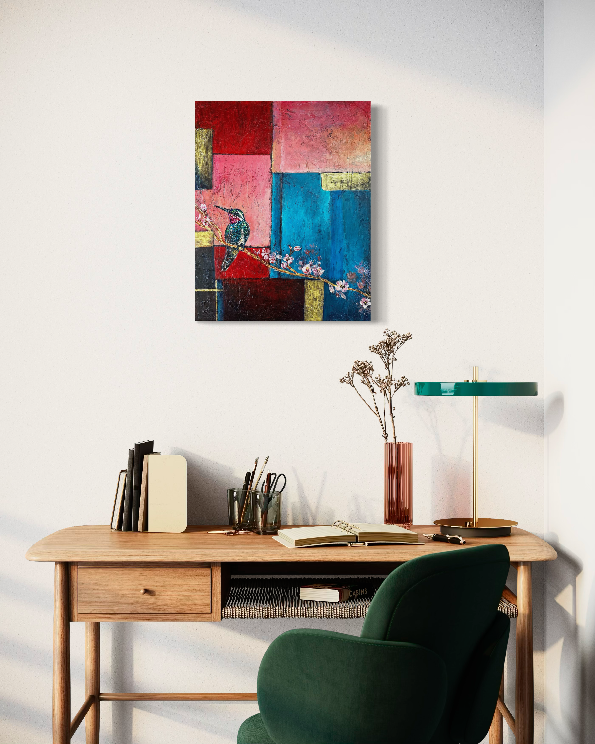 Between the Lines_original hummingbird abstract painting by artist Anitha Iyer10