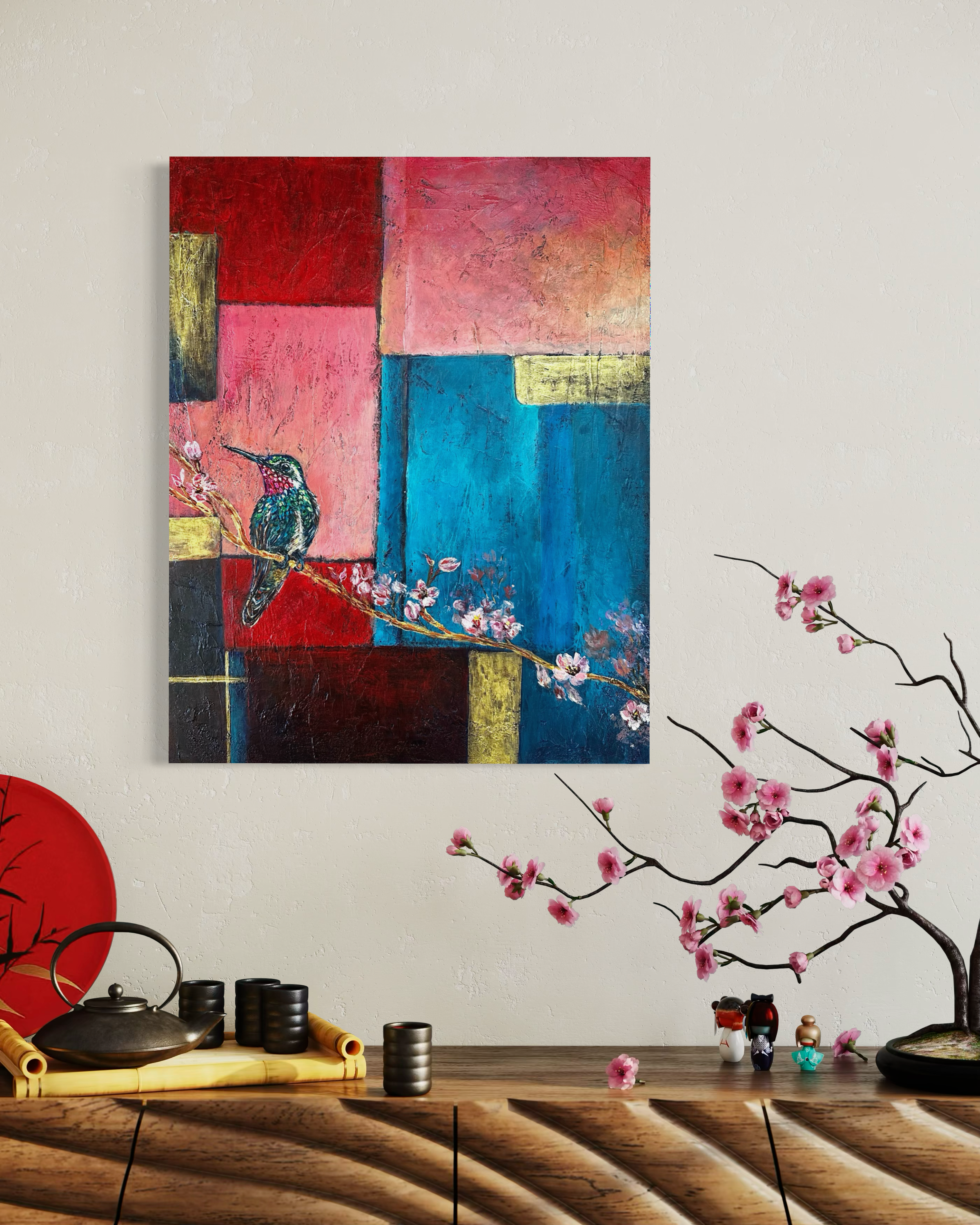 Between the Lines_original hummingbird abstract painting by artist Anitha Iyer4