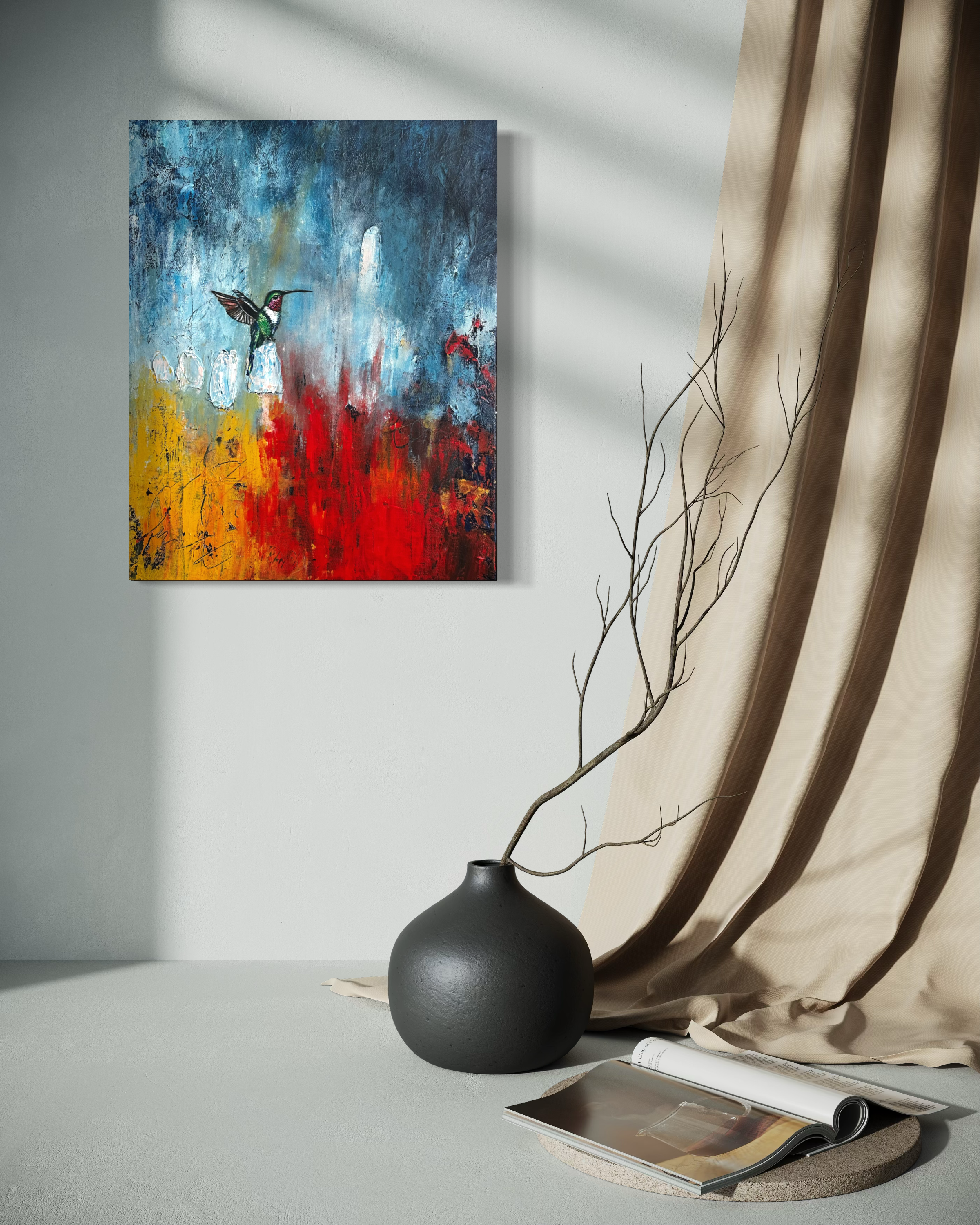 The Space Between_Original Abstract Hummingbird Painting by Artist Anitha Iyer9
