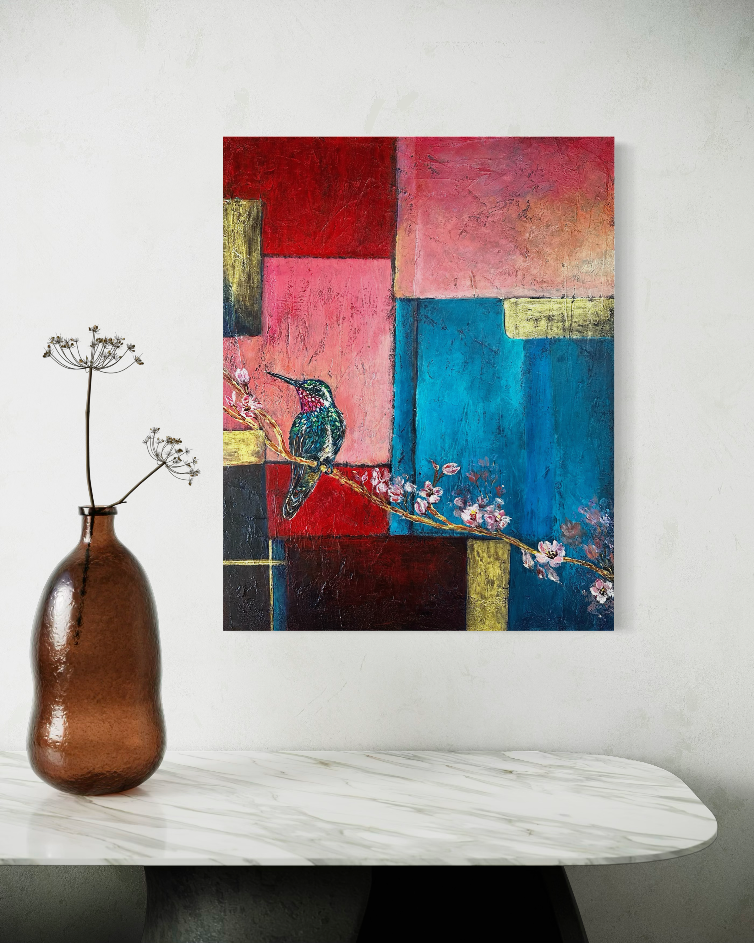 Between the Lines_original hummingbird abstract painting by artist Anitha Iyer2