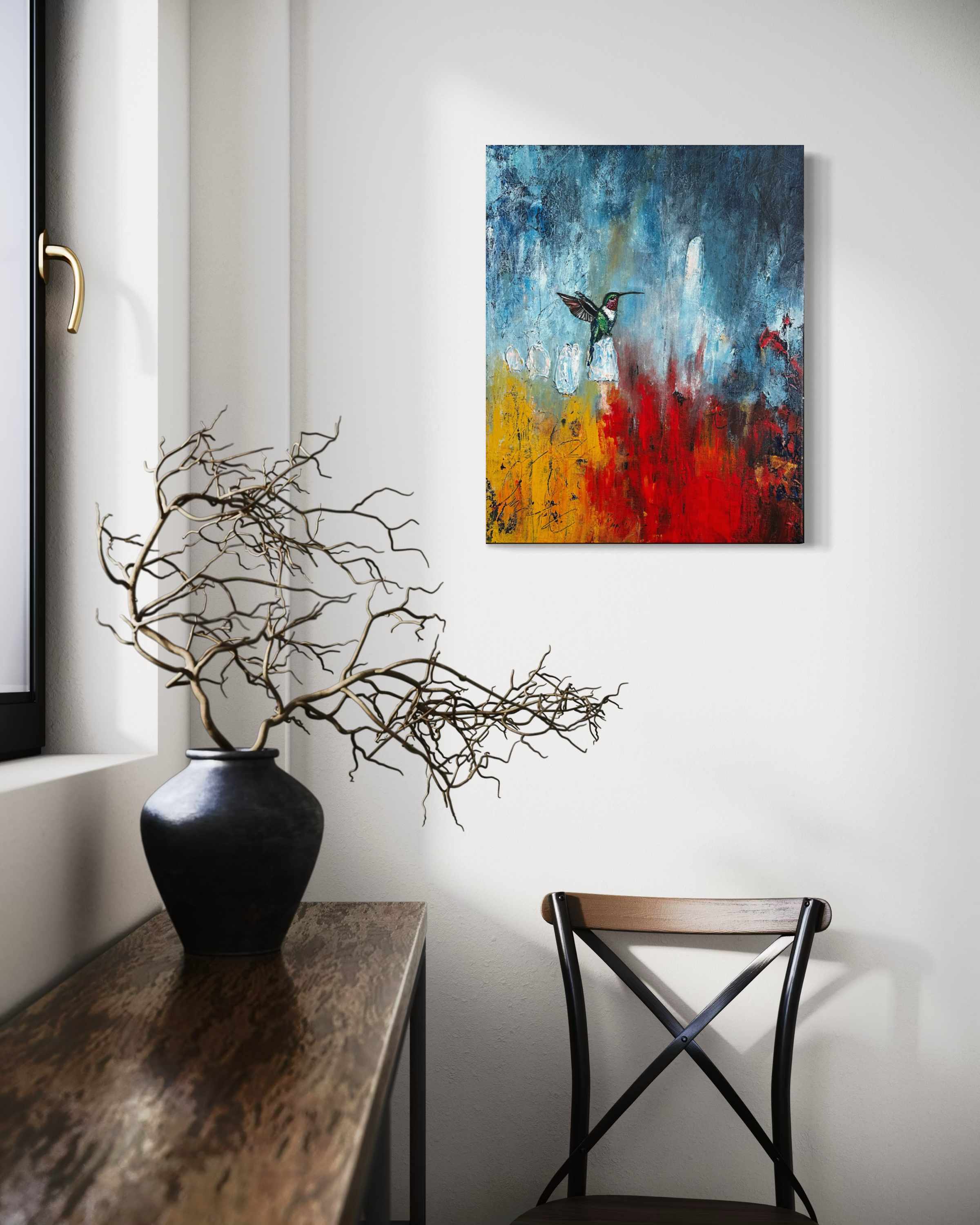 The Space Between_Original Abstract Hummingbird Painting by Artist Anitha Iyer2
