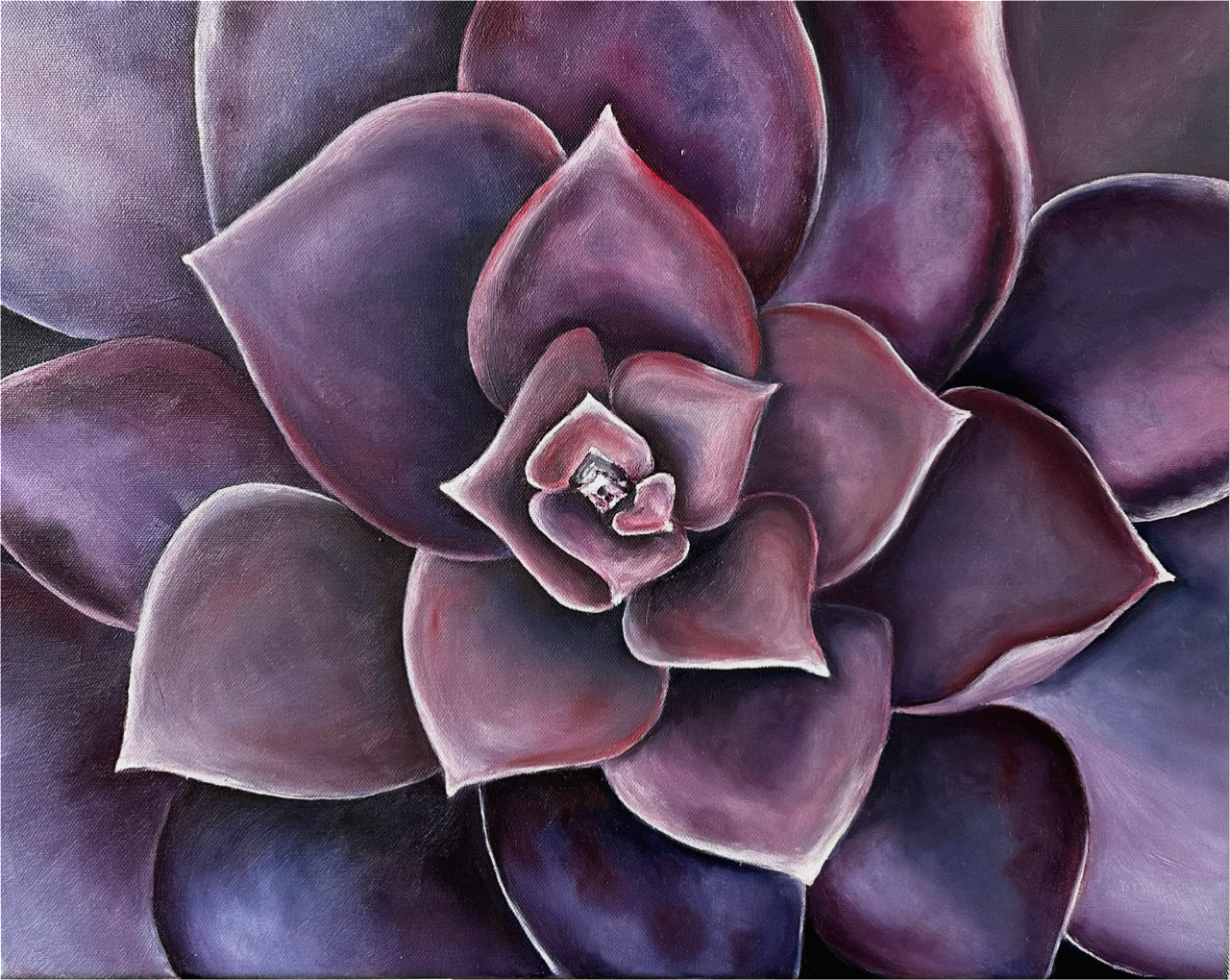 Original Purple Succulent oil Painting by San Francisco Artist, Anitha Iyer
