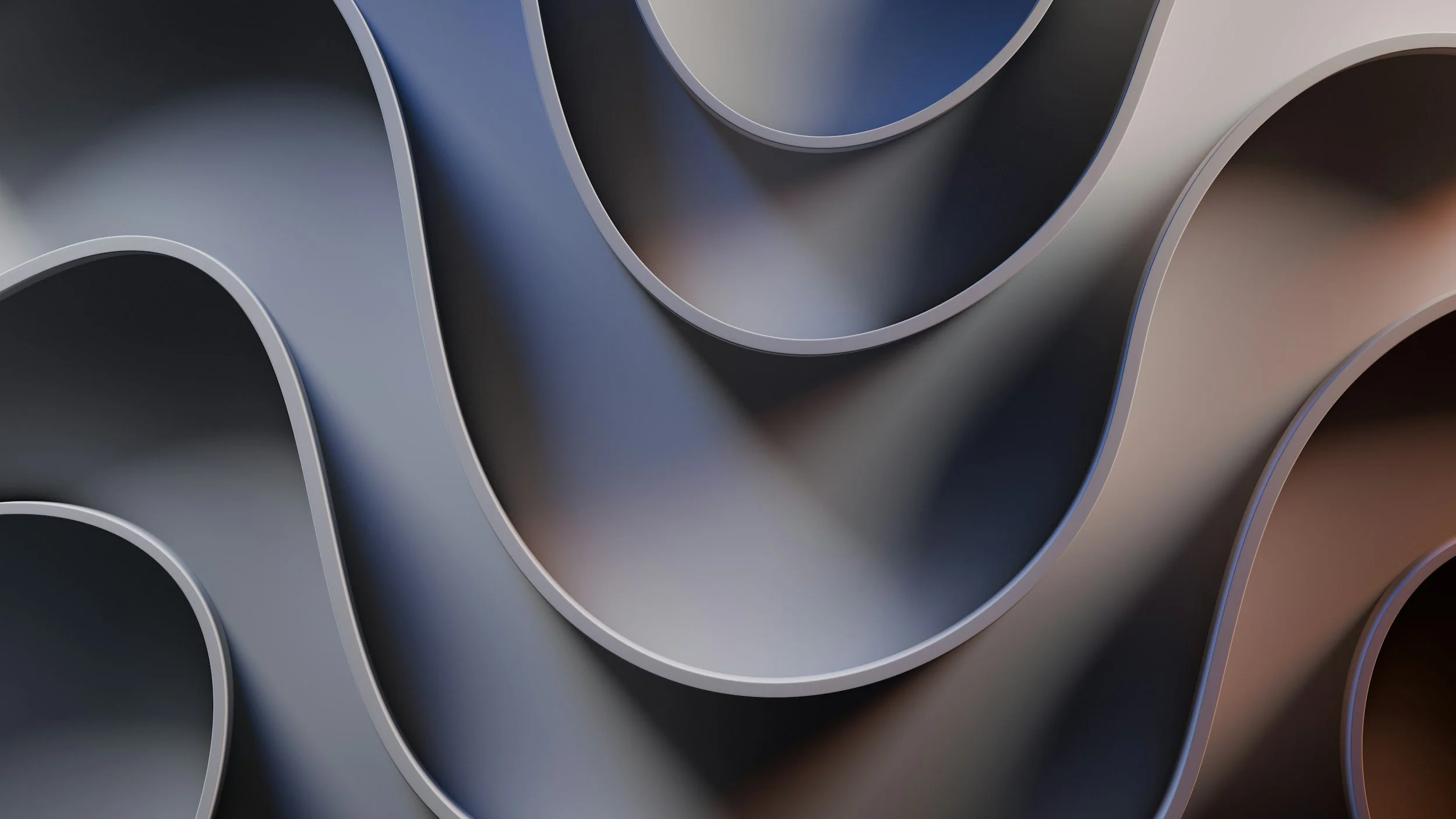Close-up of multiple metallic pipes arranged in a grid pattern.