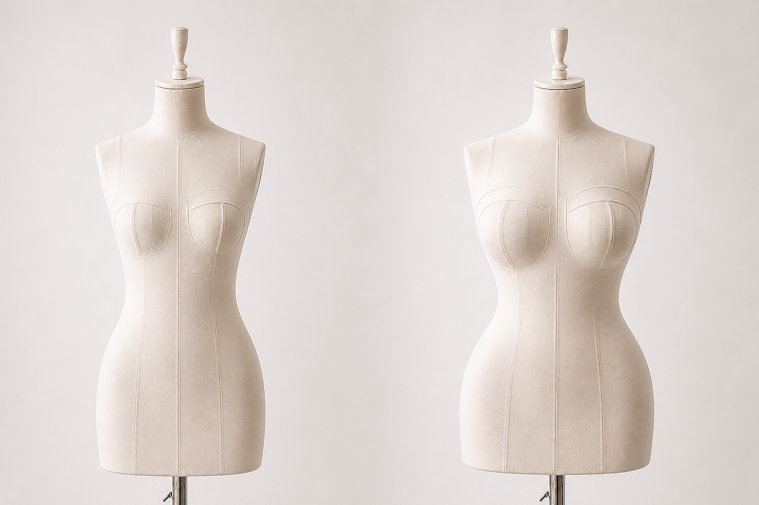 Bustes qui représentent des corps de femme avant une opération de chirurgie mammaire