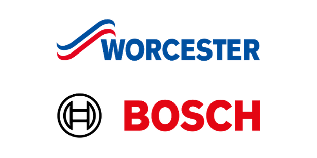 Worcester Bosch logo with blue and red curved lines above the text 'WORCESTER BOSCH' in blue and red.