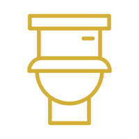 Line drawing of a toilet with a closed lid.