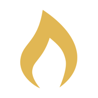 Golden flame icon on a white background
