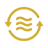 Icon of two arrows forming a circle with three wavy lines inside, representing airflow or circulation.