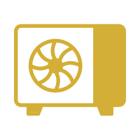 Gold-colored safe with a circular spinning wheel dial on the door.