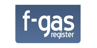 F-Gas Register logo with blue background and white text