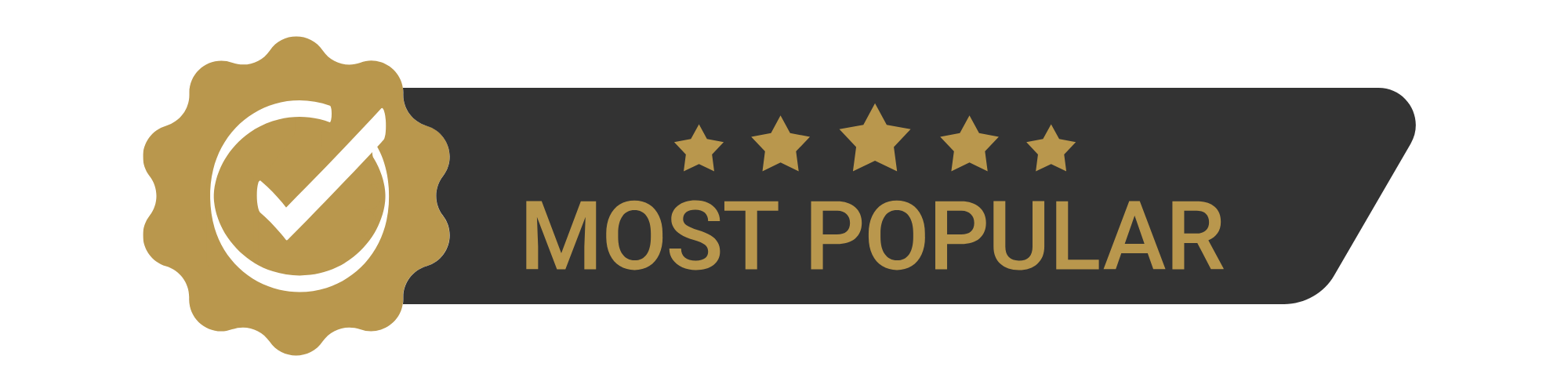 Gold star badge with a white checkmark inside and the words "Most Popular" in gold on a black background.