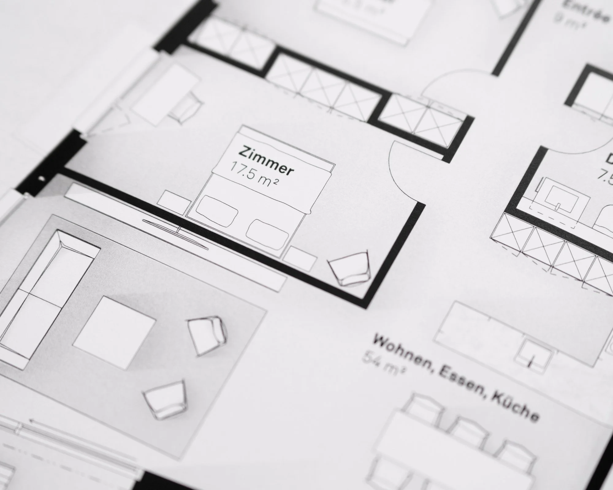 Grundriss einer Wohnung mit einem Zimmer von 17,5 Quadratmetern, die in einem Bauplan für ein Apartment oder Haus dargestellt wird.