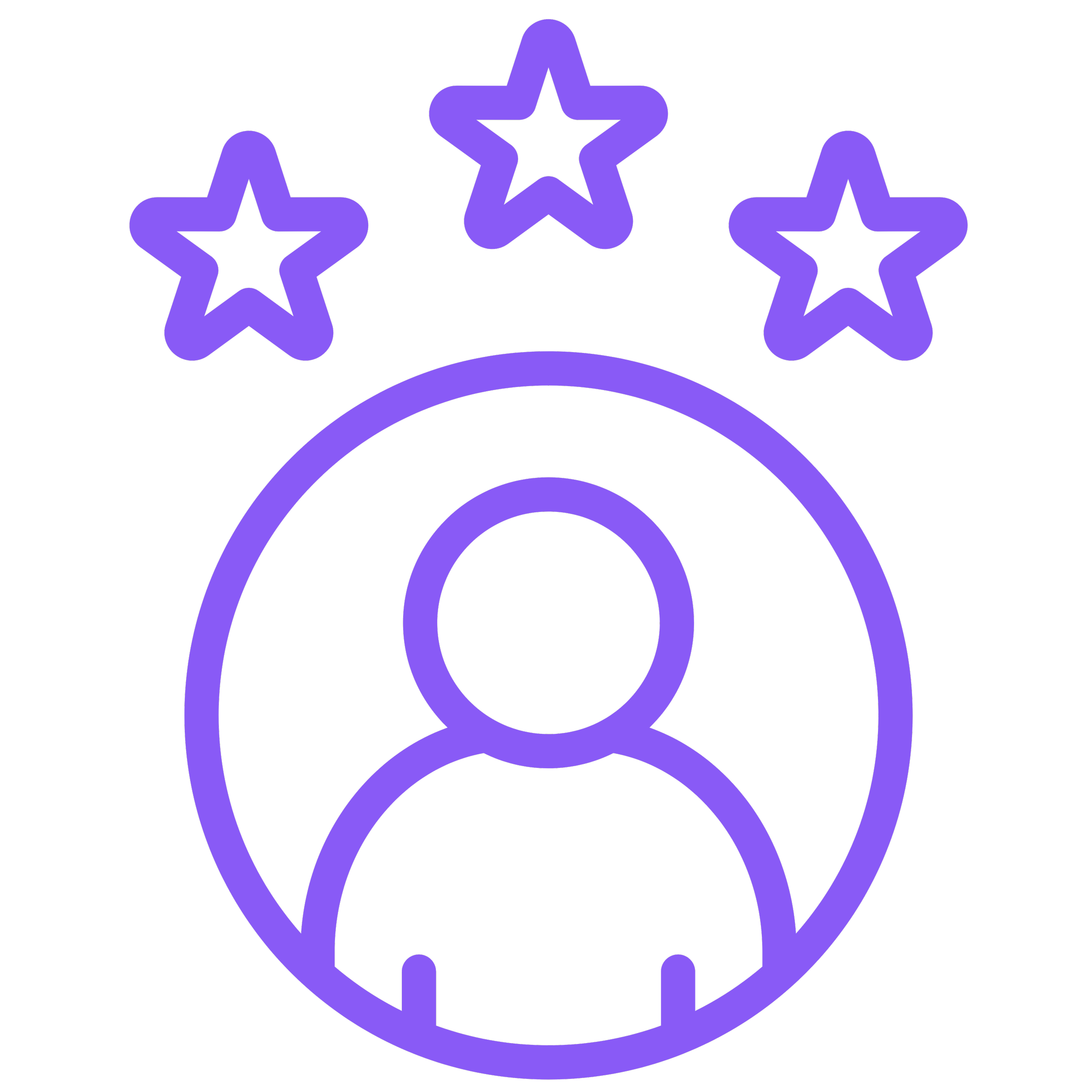 Outline of three purple stars above a silhouette of a person