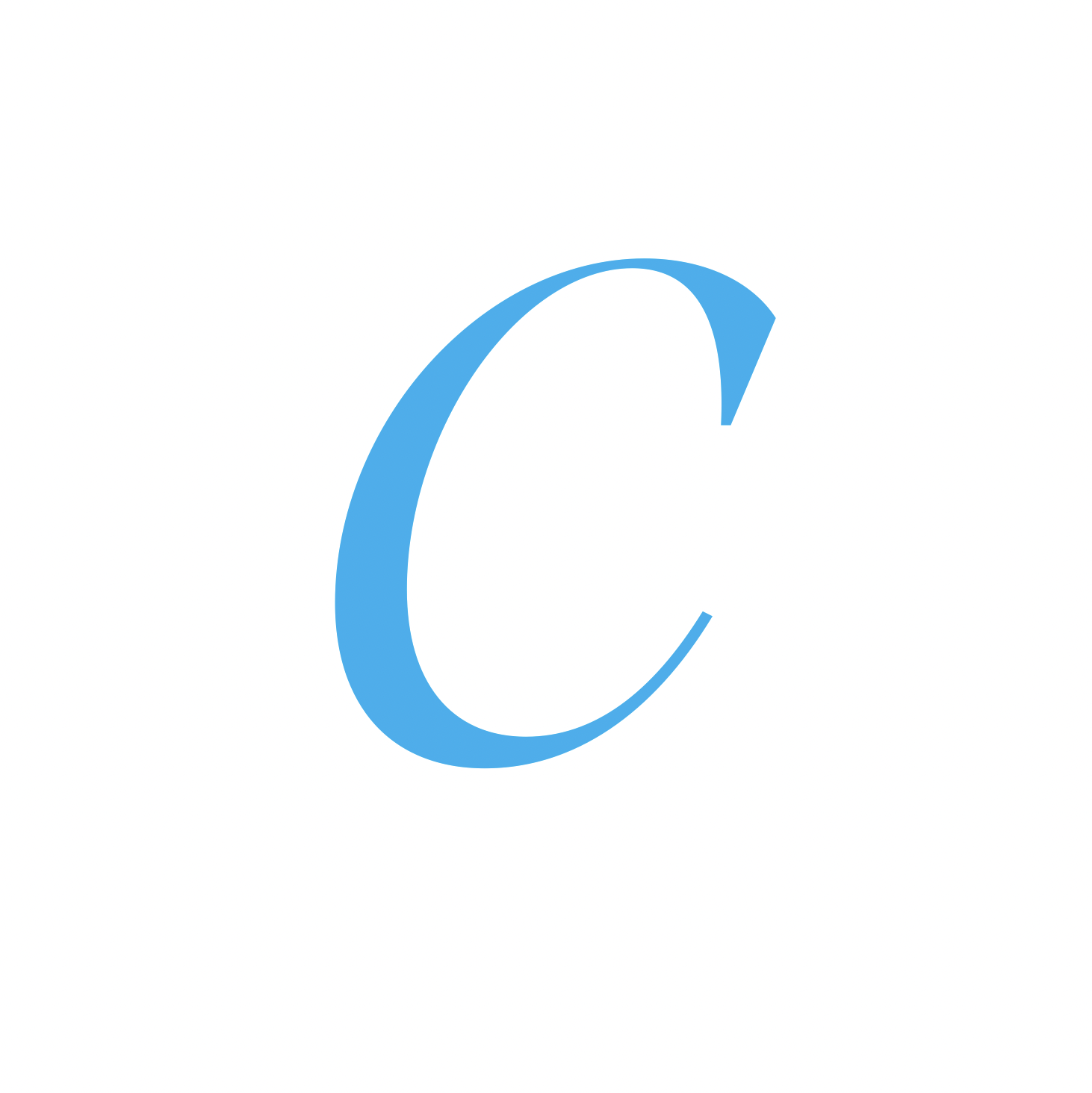 A black, stylized letter 'C' on a white background.