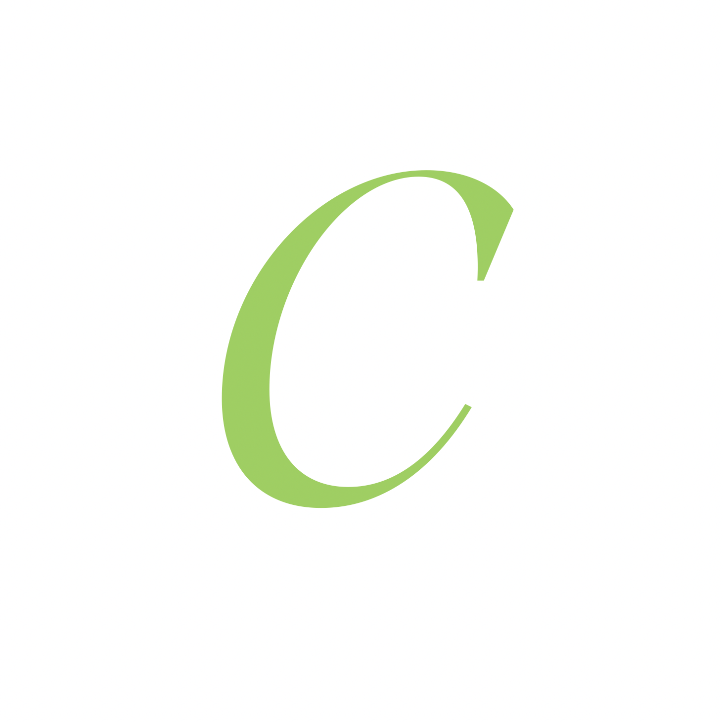 Black capital letter C on a white background