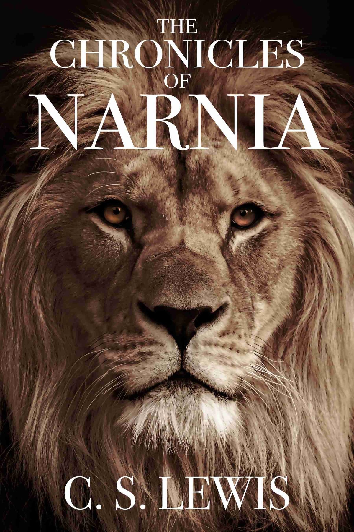 Book cover titled 'The Chronicles of Narnia' by C.S. Lewis, featuring a close-up image of a lion's face.