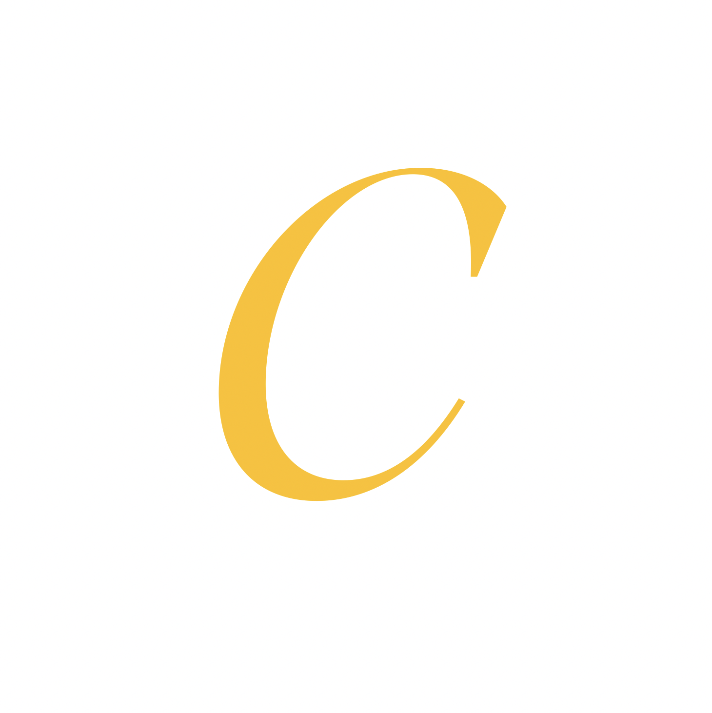A stylized black letter 'C' on a white background.