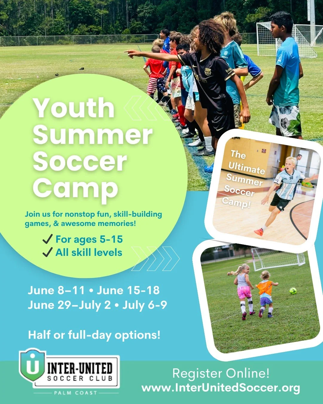 ☀️⚽ Get Ready for Summer Soccer Camp!

Join us for nonstop fun, skill-building games, and awesome memories!

👧🧒 For Ages 5&ndash;15 | All levels welcome
⚽ Games, drills &amp; team play
🏆 Our Fan-favorite Gatorade World Cup
🗓 Multiple June &amp; J